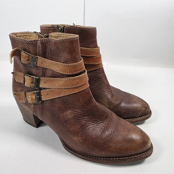 BED|STÜ Shoes - Bed Stu Cobbler Boots Womens Size 9 Brown Leather Ankle Buckle Zip Distressed